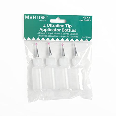 MAHITOI 4 Ultra-fine Tip Applicator Bottles 20ml Clear, for storing & applying craft supplies & mediums like glitter, glue, paint, stains, inks - MAHITOI