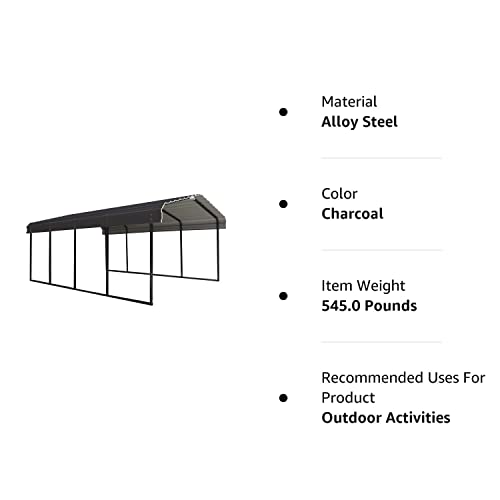 Arrow Shed 12 x 20 x 7-Foot Heavy Duty Galvanized Steel Metal Multi-Use Shelter, Shade, Carport, 12' x 20' x 7', Charcoal color Arrow
