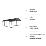 Arrow Shed 12 x 20 x 7-Foot Heavy Duty Galvanized Steel Metal Multi-Use Shelter, Shade, Carport, 12' x 20' x 7', Charcoal color Arrow