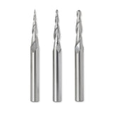ROUTYBITS - 3 Pcs Tapered Ball Nose Router Bit Set - 1/32”, 1/16”, 1/8” Tip Diameter, 1/4 Inch Dia Shank, Solid Carbide, Spiral End Mills for 3D CNC RoutyBits