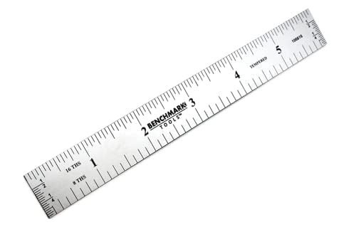 Benchmark Tools 106616 6” Rigid Woodworking Ruler with End Grads Satin Chrome Finish 1/8th and 1/16th Grads Hardened Stainless Steel - WoodArtSupply