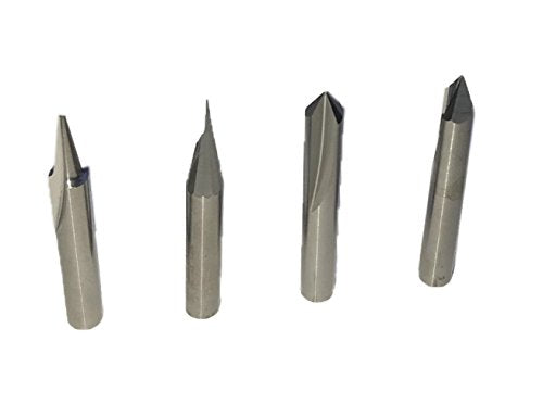 FOOS - Engraving CNC Wood Carving Router Bit Set - 4pcs - Solid Carbide - 1/4” Shanks - Veteran Owned = Profile + Carving Liner + 2 V Groove USA - WoodArtSupply