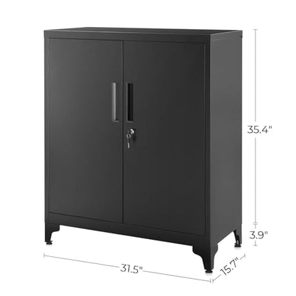 SONGMICS Garage Cabinet, Metal Storage Cabinet with Doors and Shelves, for Home Office, Garage and Utility Room, Black UOMC013B01