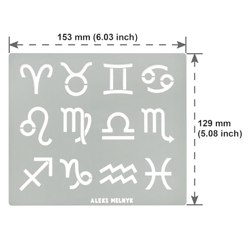 Aleks Melnyk #122 Metal Stencil, Zodiac Symbols 1.2 inch, Astrological, Astrology, Horoscope, Template for Wood Burning, Crafts, Engraving, 12 Zodiac - WoodArtSupply