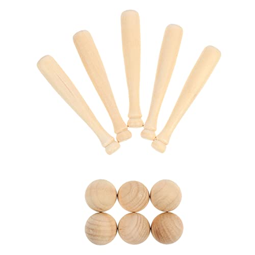HEALLILY 60pcs Unfinished Mini Wooden Baseball Bats and Balls Natural Wood Baseball Bat Unpainted Baseball Bat Beads for Keychain Action Figures DIY HEALLILY