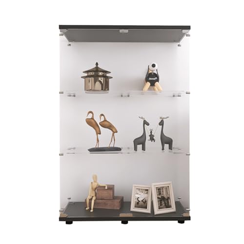 LFT HUIMEI2Y 3-Shelf Tempered Glass Display Cabinet with Double Doors - Quick Install Black Curio Storage - WoodArtSupply