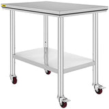 Mophorn Stainless Steel Work Table 36x24 Inch with 4 Wheels, Casters Heavy Duty Food Prep Worktable for Commercial Kitchen Restaurant Vevor