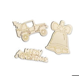 Christmas Icons - Unfinished Laser Cut Out Wooden Shapes for Crafting - Natural Wood - 15 Pieces (Jeep, Bell, Merry Christmas) Woodpile Fun!