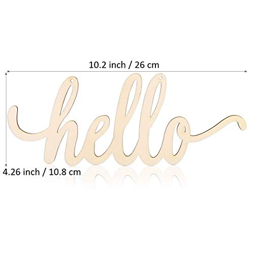 JANOU Hello Wood Sign Wall Decorative Letters DIY Words Cutout Unfinished Wooden Sign with Rope for Door Art Home Decoration - WoodArtSupply