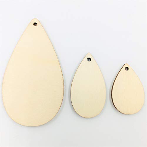 30PCS Unfinished Wood Teardrop Earring Blanks Pendant Laser Cut Wood Shapes (Natural, 2 1/2", 1 1/2", 1 3/16") NUORUI