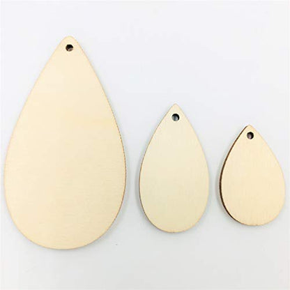 30PCS Unfinished Wood Teardrop Earring Blanks Pendant Laser Cut Wood Shapes (Natural, 2 1/2", 1 1/2", 1 3/16") - WoodArtSupply