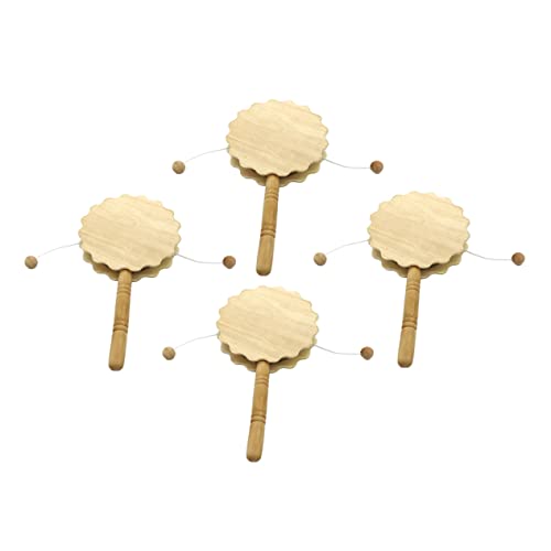 Ciieeo 4pcs Painting Rattle Montessori Wooden Rattle Wooden Handle Drum Unfinished Wood Crafts Ornaments for Brain Monkey Ornament Unpainted Ciieeo