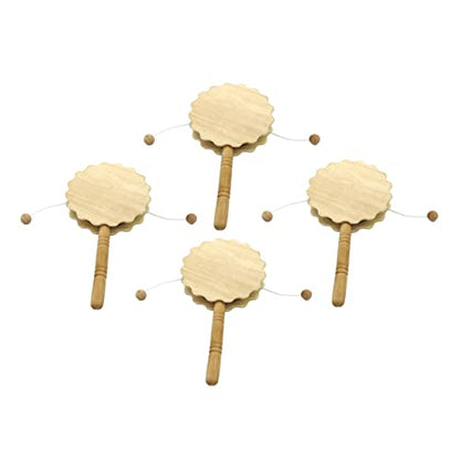 Ciieeo 4pcs Painting Rattle Montessori Wooden Rattle Wooden Handle Drum Unfinished Wood Crafts Ornaments for Brain Monkey Ornament Unpainted - WoodArtSupply