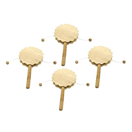 Ciieeo 4pcs Painting Rattle Montessori Wooden Rattle Wooden Handle Drum Unfinished Wood Crafts Ornaments for Brain Monkey Ornament Unpainted Ciieeo