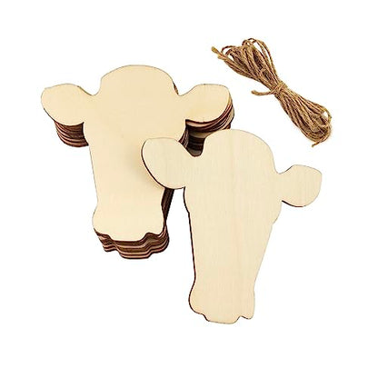 32 Pack Wood Cow Head Door Hanger Cutouts Unfinished Wooden Cow Head Door Hanger Ornaments DIY Cow Head Tags for Home Party Decoration Craft Project