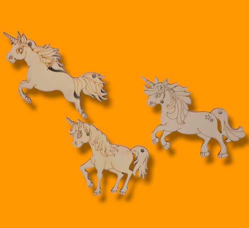 3 Pieces Unicorn Wood Cutout Shapes for Crafts, Unfinished Wood Crafts, Wood Planks for Crafts, Wood Shapes, Craft Wood, Home and Room Decor, Sign Generic