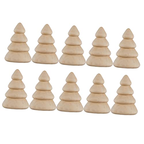 Tofficu 10pcs Wood Tree Wooden Peg Figures Unfinished Wood Christmas Tree Wooden Peg Dolls People Tree Figurine Model Paintable Wood Tree Wood Peg Tofficu