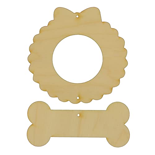 Package of 10, Small 3" x 4.5" x 1/4" Baltic Birch Plywood Wreath with Hanging Dog Bone Wood Cutout for Art and Craft Project, Made in USA - WoodArtSupply