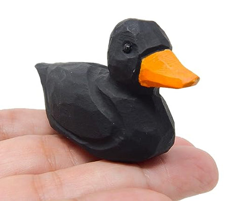 Selsela Black Duck Figurine Wood Statue Miniature Handmade Art Decoy Carved Bird Decor Small Animal Collectible Selsela