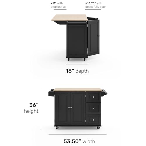 Homestyles Dolly Madison Kitchen Cart with Wood Top and Drop Leaf Breakfast Bar, Rolling Mobile Kitchen Island with Storage and Towel Rack, 54 Inch