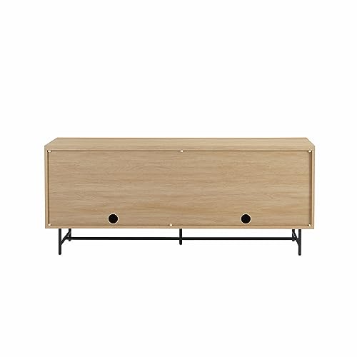 Walker Edison Modern Scandinavian Fluted Door Kitchen Storage Sideboard Buffet Cabinet Console, 69 Inch, Coastal Oak/Black Walker Edison