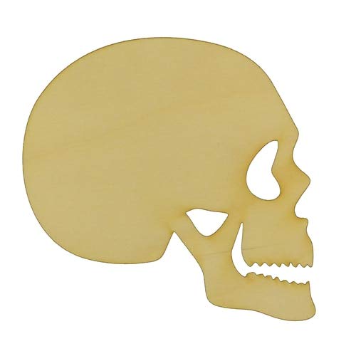 Package of 10, Small 4.75" X 5" X 1/4" Baltic Birch Plywood Skull Profile Wood Cutout for Halloween Wood Craft Items, Made in USA - WoodArtSupply