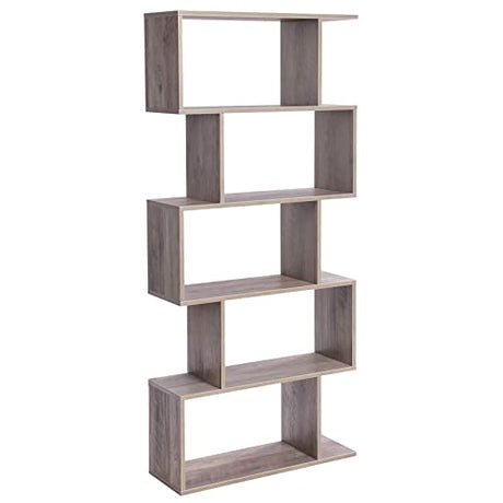VASAGLE Greige 5-Tier Wooden Bookcase - Stylish Freestanding Decorative Shelf and Room Divider VASAGLE