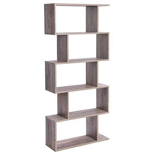 VASAGLE Greige 5-Tier Wooden Bookcase - Stylish Freestanding Decorative Shelf and Room Divider - WoodArtSupply