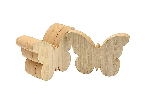 8 Inch 4 Pack Unfinished Wooden Butterfly Block Thick MDF Wood Butterfly Shaped Cutouts Freestanding Butterfly for Crafts (6 x 8 x 1 inch) - WoodArtSupply