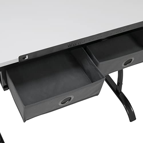 SD STUDIO DESIGNS Core 2 Pc Craft Center-35.5" W Angle Adjustable Cloth Drawers, Side Shelf and Stool Drafting Table, Gunmetal Gray/White SD STUDIO DESIGNS