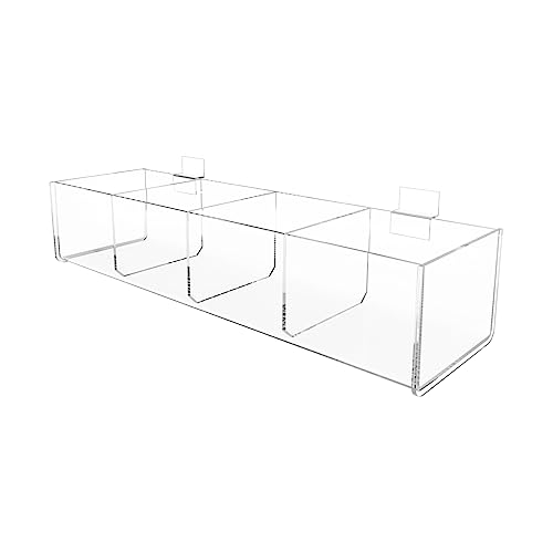 Marketing Holders 2 Pack Slatwall Acrylic Retail Tray Four Compartment 15.75" Wide x 4.75" Deep Clear Product Merchandise Storage Organizer for Marketing Holders