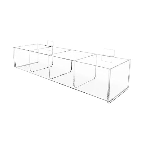 Marketing Holders 2 Pack Slatwall Acrylic Retail Tray Four Compartment 15.75" Wide x 4.75" Deep Clear Product Merchandise Storage Organizer for Marketing Holders
