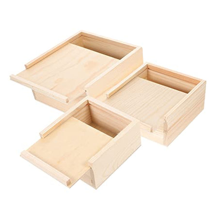 TEHAUX 3pcs Box Wooden Drawer Wooden Unfinished Rustic case Small Decorative Jewelry Organizer for Drawer Desk top Decor Wood Decor Tabletop Decor TEHAUX