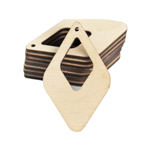 ALL SIZES BULK (12pc to 100pc) Unfinished Wood Wooden Laser Cutout Rounded Diamond with cut out Dangle Earring Jewelry Blanks Charms Shape Crafts Texan Wood Crafts