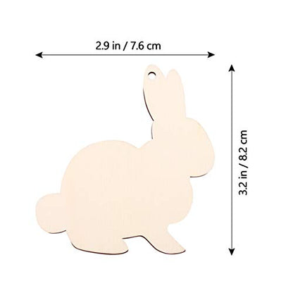 Amosfun 20Pcs Easter Unfinished Wood Cutout Rabbit Bunny Shape Cutout Hanging Ornament Easter Kids Painting Wooden Embellishment Gift Tag with Twine