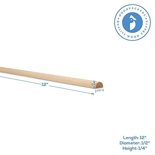 Split Wood Dowel Rods 12-inch x 1/2-inch, Pack of 50 Unfinished Fluted Molding Trim for DIY & Dowel Feature Wall, by Woodpeckers Woodpeckers