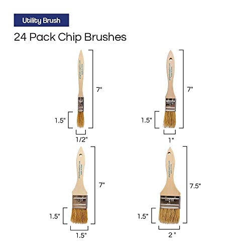 Pro Grade - Chip Paint Brushes - 24 Piece Variety Chip Brush Set - WoodArtSupply