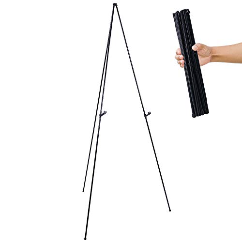 U.S. Art Supply 63" High Steel Easy Folding Display Easel - Quick Set-Up, Instantly Collapses, Adjustable Height Display Holders - Portable Tripod - WoodArtSupply