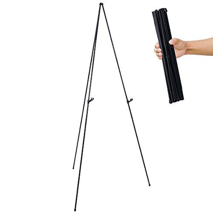 U.S. Art Supply 63" High Steel Easy Folding Display Easel - Quick Set-Up, Instantly Collapses, Adjustable Height Display Holders - Portable Tripod - WoodArtSupply