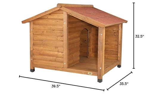 TRIXIE natura Lodge Dog House, Covered Porch, Hinged Roof, Adjustable Legs, Brown, Small - WoodArtSupply