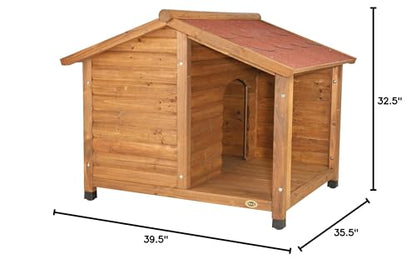 TRIXIE natura Lodge Dog House, Covered Porch, Hinged Roof, Adjustable Legs, Brown, Small - WoodArtSupply