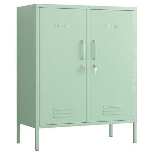 Aiasuit 2 Doors Locker Metal Storage Cabinet 3 Tiers Shelf Multifunctional Storage Organizer Detachable Shelves Easy to Assemble Green Size: 39.37”H Aiasuit