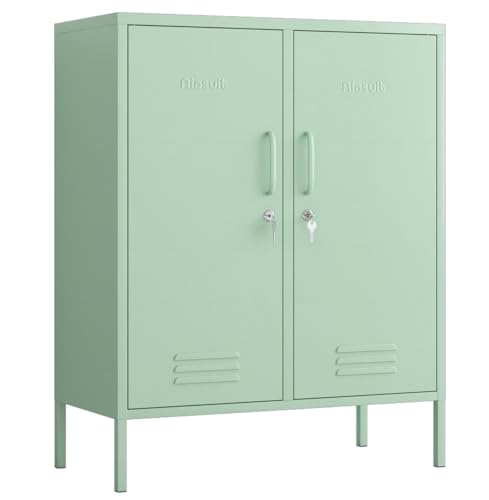 Aiasuit 2 Doors Locker Metal Storage Cabinet 3 Tiers Shelf Multifunctional Storage Organizer Detachable Shelves Easy to Assemble Green Size: 39.37”H