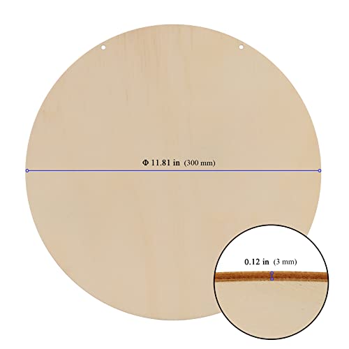 KEILEOHO 10 PCS 12 Inch Wood Circles Rounds with Holes, Unfinished Wood Rounds, Blank Round Wood Circles for Ornaments, Wooden Plaque Disc Cutouts KEILEOHO