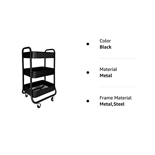 HOMESTEAD 3-Tier Rolling Cart - Heavy Duty Metal Rolling Cart, Lockable Casters, Multifunctional Storage Shelves - Great for Kitchen, Office, HOMESTEAD