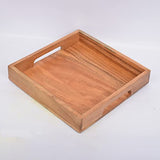 Samhita Acacia Wood Serving Tray with Handles,Wooden Serving Tray, Snack Tray, Breakfast Tray, Great for, Breakfast, Coffee |Size- 10" x 10" x 1.75" Samhita