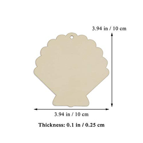 JANOU 20pcs Shell Shape Unfinished Wood Cutouts DIY Crafts Blank Hanging Gift Tags Ornaments with Ropes for Summer Ocean Sea Theme Party Decoration, JANOU