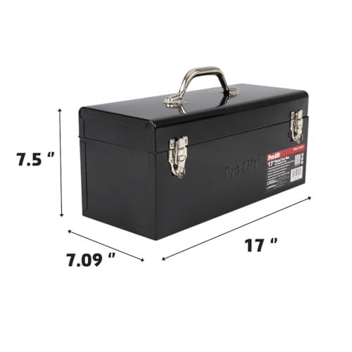 Pro-Lift Steel Tool Box – 17-inch Metal Toolbox Portable with Handle – Heavy Duty Metal Latch Closure and Removable Storage Tray Carry Tools Box