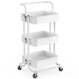 Pipishell 3 Tier Mesh Utility Cart, Rolling Metal Organization Cart with Handle and Lockable Wheels, Multifunctional Storage Shelves for Kitchen Pipishell