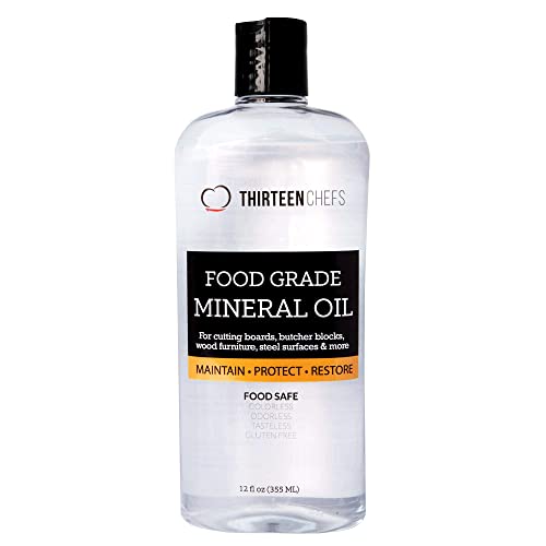 Thirteen Chefs Mineral Oil - 12oz Food Grade Conditioner for Wood Cutting Board, Countertop & Butcher Block, Lubricant for Knife or Meat Grinder -